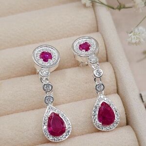 Elegant Silver and Red/Rose Drop Earrings